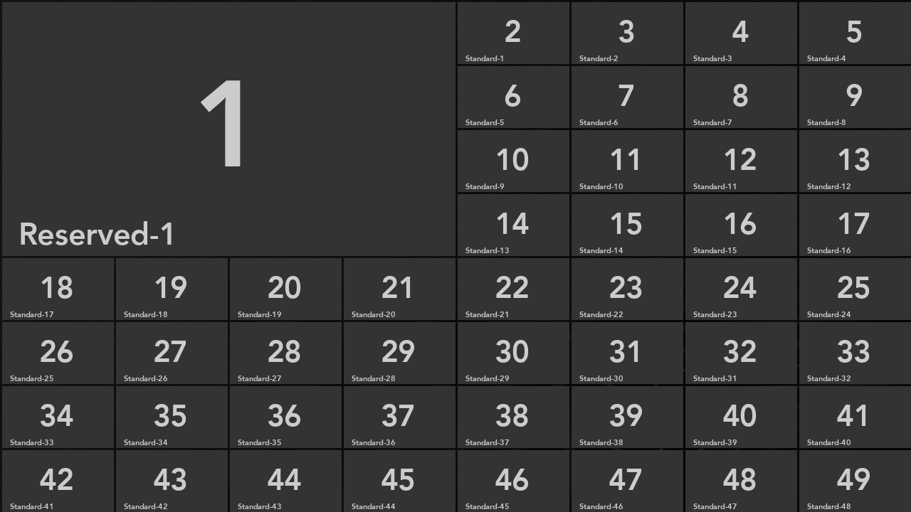 Highlight layout with one large slot and many smaller slots.