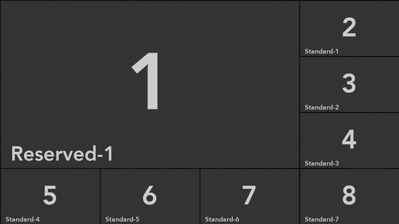 Highlight layout with one large slot and seven smaller slots.